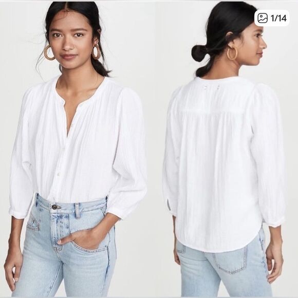 Xirena Shirt Lark Top Cotton Gauze Muslin Button Down White Wash XS Boho - Picture 1 of 6
